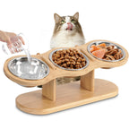 Erhöhter Futternapf mit Holzständer & Edelstahlnäpfen